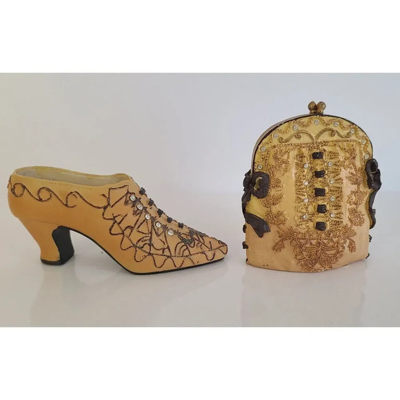 Vintage Miniature Nostalgia Decorative Handbag & Shoe Beige & Gold, Knick Knack - Picture 4 of 6